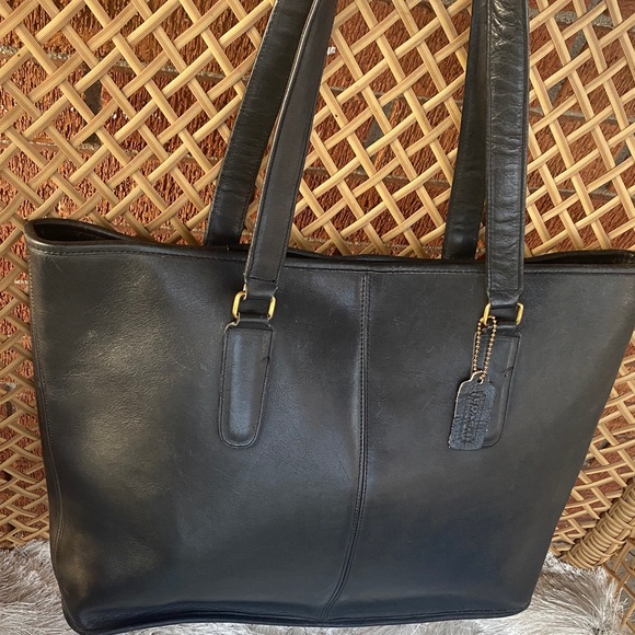 🖤🖤😎COACH Rare Vintage Black Soft Pebbled Leather XL Tote Bag - Picture 1 of 14